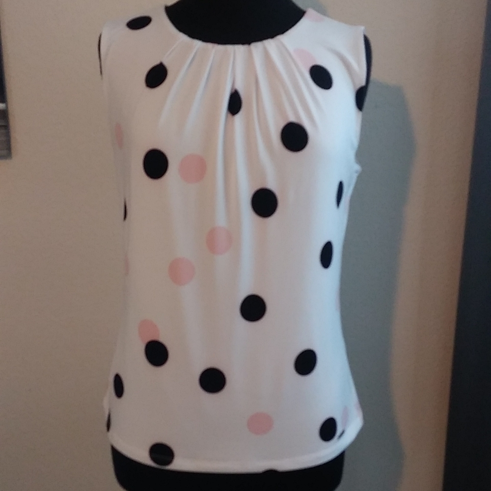 Calvin Klein Polka Dot Sleeveless Blouse white size S